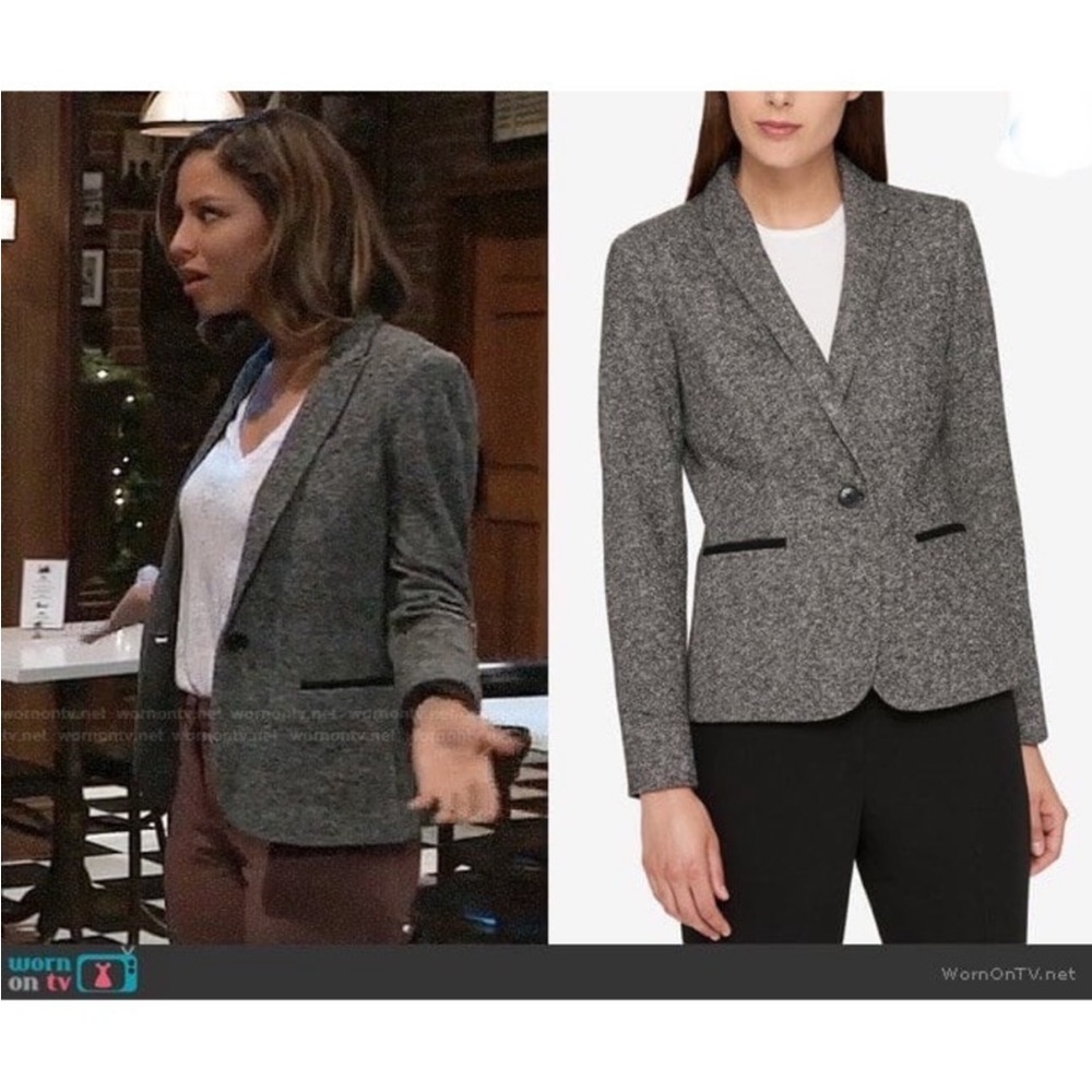 TOMMY HILFIGER Black/Grey One-Button Elbow-Patch Blazer | Size 8